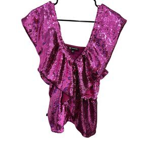 INC Womens Magenta Sequined Ruffled Sleeveless V Neck Top SZ XLarge